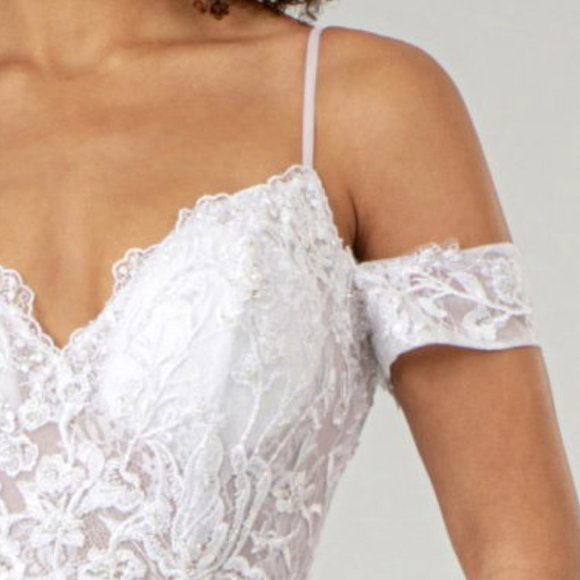 NEW SLEEVELESS OFF THE SHOULDER SHEATH WEDDING GOWN EMBROIDERED WITH LACE GL1946 - Picture 6 of 13